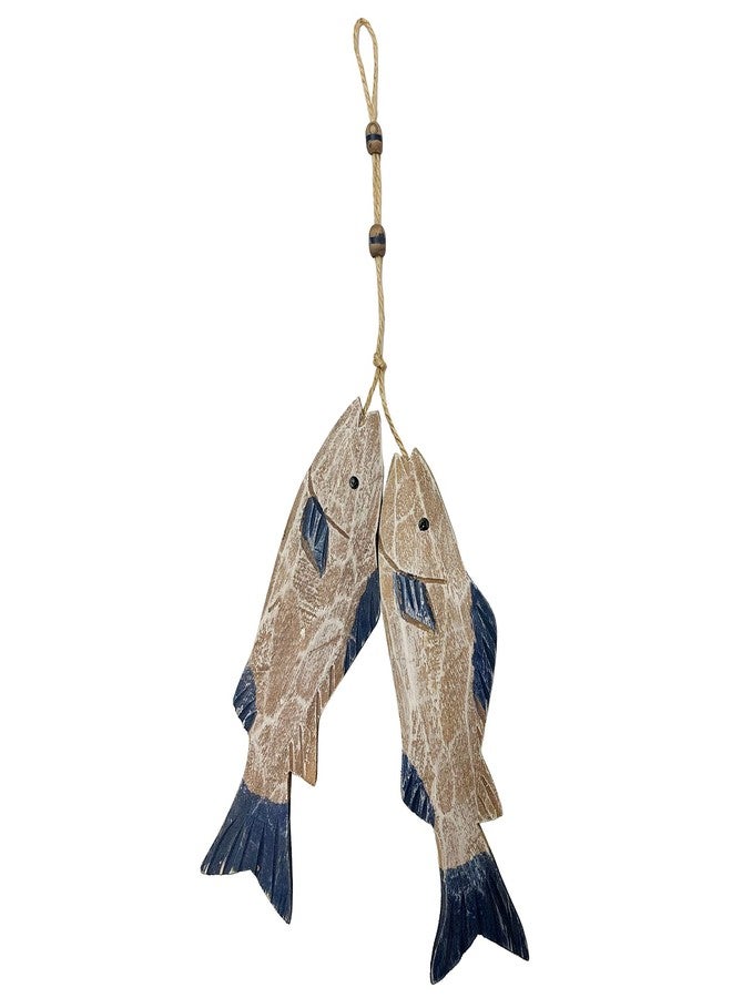 GAPLUM Set of 2 Wooden Carved Fish Wall Hanging Nautical Ornaments Hand Carved Wood Fish Wall Hanging Sculpture Wooden Lake House Decor Indoor Outdoor Decoration - Image 1